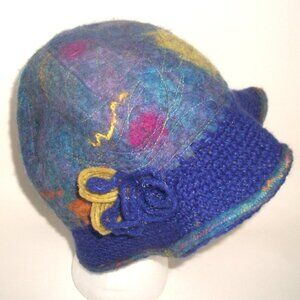 Vintage Handmade Felted + Knitted Wool Hat by fiber artist Sayra L. Adams  OS